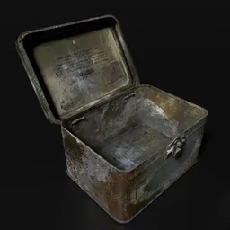 "Industrial Container 3D Model: Old Iron Tin with Handle, ideal for Concept Art in Blender 3D. Rendered in video game style with dirt-stained textures. American canteen inspired design for immersive visuals."
