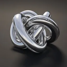 Reflective chrome knotted sculpture, ideal for modern interior decor, created with Blender 3D modeling software.