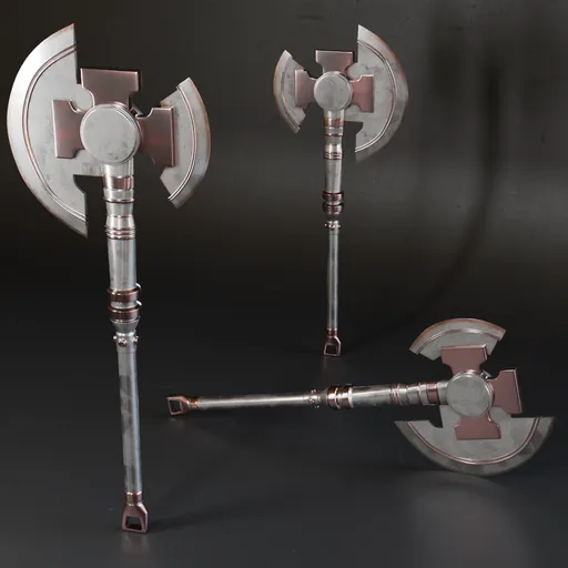 3D rendered low poly ax model with high-quality metal textures, suitable for Blender, war game assets.