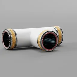 Detailed 3D render of a high poly sci-fi pipe junction with intricate textures, designed for use in Blender modeling.