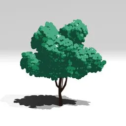Stylized 3D anime tree model optimized for Blender EEVEE with shadows and ambient occlusion effects.