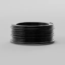 "Black plastic spool of electrical cable for agricultural use, 3D rendered in Blender. Perfect for industrial and construction projects. Made with Redshift Render and suitable for jewelry and connector designs."