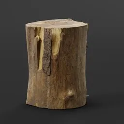 Realistic 3D model of a log chopping stump with textured bark details, ideal for Blender simulations and forestry scenes.