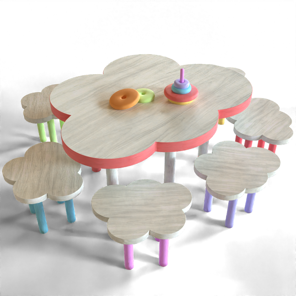 Wooden children's table with chairs FREE Kids Tables models BlenderKit
