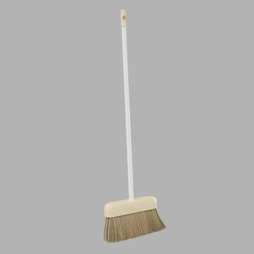 Detailed 3D model of a broom with natural bristles and wooden handle for Blender rendering.
