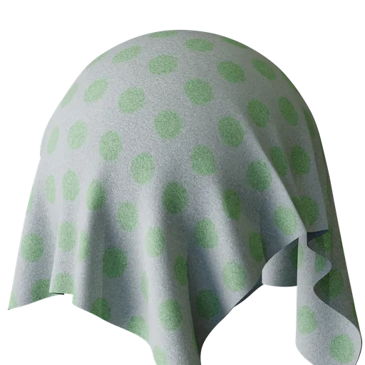High-resolution green dotted shiny carpet texture for PBR rendering in Blender 3D fabric materials.