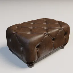 Detailed 3D model of a leather Chesterfield footstool with tufted upholstery for Blender rendering.