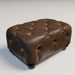 "Chesterfield Leather stool - Pouffe: Realistic 3D model for Blender 3D. Featuring a brown leather ottoman with a manly design, inspired by Félix Vallotton, showcasing square shapes, rococo elements, and cinematic lighting. Created by Karel Klíč, this untextured, high-quality 3D model is perfect for enhancing your interior design projects."
