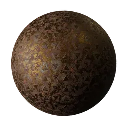 Highly rusted iron PBR material with a triangular stud pattern for 3D modeling in Blender.