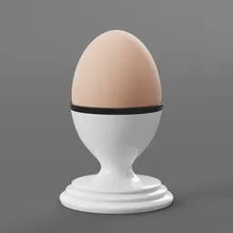 3D rendered porcelain egg holder with a realistic egg, perfect for Blender 3D artists and kitchenware visualizations.