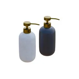 Realistic matte-finish Blender 3D model soap dispensers with gold pumps in different shades.