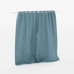 "Mini curtain for Blender 3D: A teal, Scandinavian-style curtain hanging on a clothesline. This high-quality 3D model features bumped three-dimensional features and is perfect for modern interiors. Get it now from our store and enhance your Blender 3D projects with this metal readymade curtain."