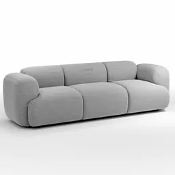 3D-rendered minimalist grey sofa model showcasing soft cushions and sleek design for Blender visualization projects.