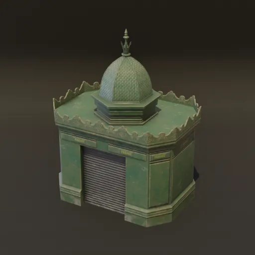 Weathered Green Metal Vendor Stall