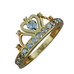 Detailed 3D rendering of an ornate golden crown-style ring with sparkling gems, ideal for Blender 3D artists.