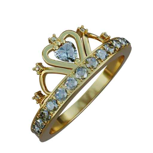 Detailed 3D rendering of an ornate golden crown-style ring with sparkling gems, ideal for Blender 3D artists.