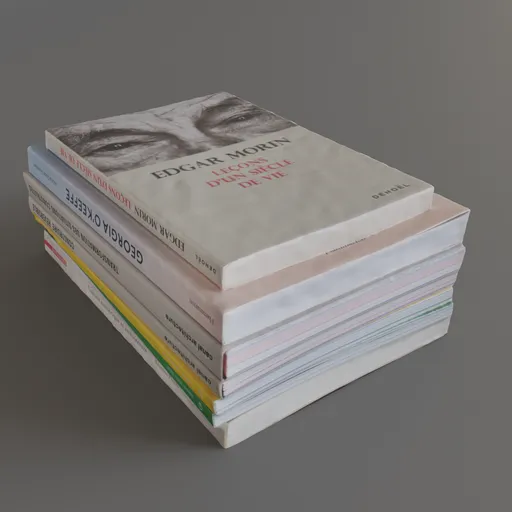 Highly detailed 3D models of seven assorted books for Blender rendering, perfect for digital literature compositions.