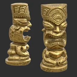 Tiki God Furious Yell Statue Gold