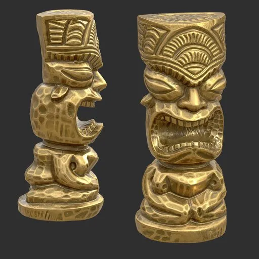 Tiki God Furious Yell Statue Gold