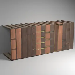 Row of vintage leather-bound books, 3D model rendered in Blender, suitable for digital libraries and scenes.