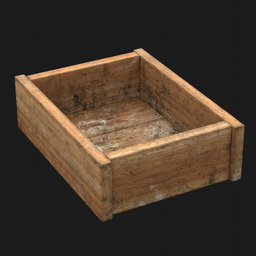 "Lowpoly industrial container - Wooden box with handle. Rustic and weathered 3D model for Blender 3D, perfect for game assets or render scenes. Textured with dirt and flour for added realism."