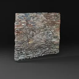 Detailed 3D model featuring an old stone and brick wall with high-resolution textures, suitable for Blender rendering.