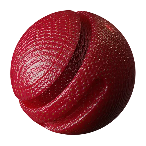 Highly detailed procedural strawberry texture with natural roughness and seed details for 3D food material in Blender.