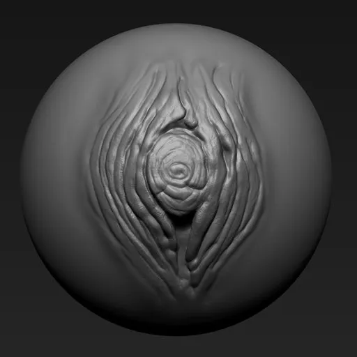 Detailed 3D sculpting brush imprint for wood textures resembling tree bark and cut branches, compatible with Blender.