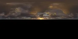 Dramatic clouds at sunset with warm yellow sunlight perfect for realistic 3D scene lighting, high-res 16k, 32-bit quality.