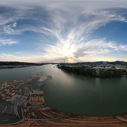 River, City and Bridge at Sunset