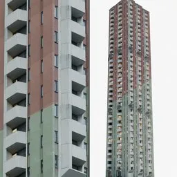 Brutalist skyscraper 3D model in two tones, perfect for Blender urban and cyberpunk scenes.