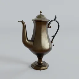 Detailed 3D rendering of a vintage coffee pot, compatible with Blender, showcasing intricate design and textures for realistic visualization.