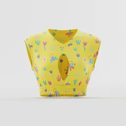 Yellow Keyhole Floral Print Crop Top
