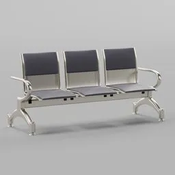 "Blender 3D model of a Waiting Bench Chair designed for hospitals. This 3D model features three detailed seats sitting on a bench, created with transmetal ii and orthoview rendering techniques. Made in 2019 by Gatson Bussiere and Kavisky, this post-industrial design has a height of 576. Don't forget to rate and share. Support at https://ko-fi.com/kloworks."