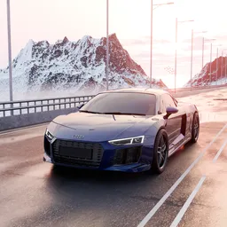 Audi R8 Sport Car on Highway in Nature