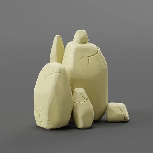 3D Blender model of stylized rocks for gaming environments, showcasing crack details and dynamic shapes.