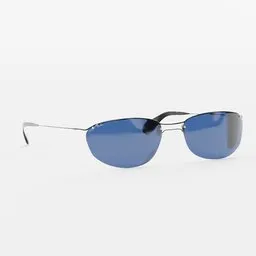 Detailed 3D model of oval sunglasses with reflective blue lenses, rendered in Blender.