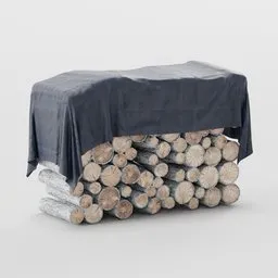 Logs stack with tarp on