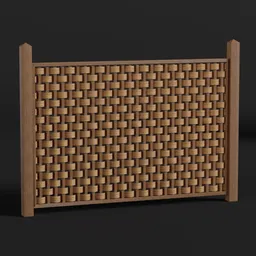 Digital 3D rendering of a wooden trellis panel for garden fence, compatible with Blender modeling software.