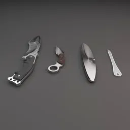 "Blender 3D Bladed Weapons Collection featuring a knife, scissors, and knife sharpener in the style of simplified realism by Walter Bayes. This exercise category 3D model includes medium and large design elements with body ribs meshes, perfect for survival gear or adding detail to your project. Also trended on CGTalk and available for use in Unreal Engine 5."