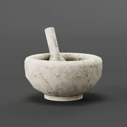 Detailed 3D rendering of an aged mortar and pestle for Blender, perfect for alchemy and potion-making scenes.