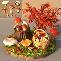 Stylized Autumn Mushroom Scene