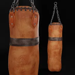 "Vintage punching bag FORMA FISCO, handcrafted in luxurious brown leather, ideal for fitness areas and statement decor. 3D model created with Blender 3D software."