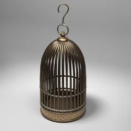 Detailed vintage birdcage 3D model with ornate patterns, ideal for Blender rendering and design projects.