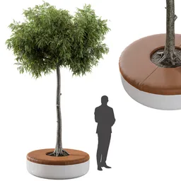 Detailed 3D circular bench model with central tree for urban and commercial interior design, compatible with Blender.