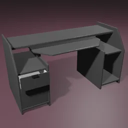 Detailed 3D rendering of a modern computer desk with drawers for Blender 3D projects.