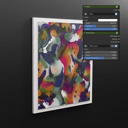 Colorful abstract procedural 3D painting model with adjustable Blender parameters displayed.