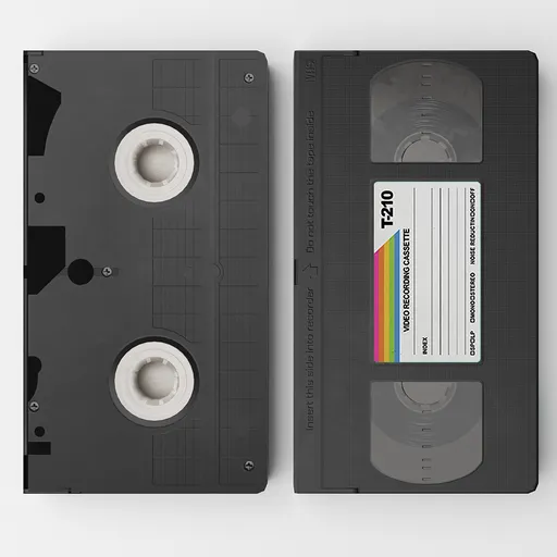 Detailed low-poly 3D Blender model of a VHS tape suitable for retro gaming and video simulations.