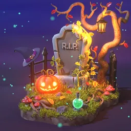 Stylized Halloween Graveyard Diorama