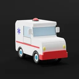 "Lowpoly Ambulance 3D model for Blender 3D: Toy ambulance truck with red and white stripes inspired by Karl Gerstner. Perfect for printing, game design, and animation."
